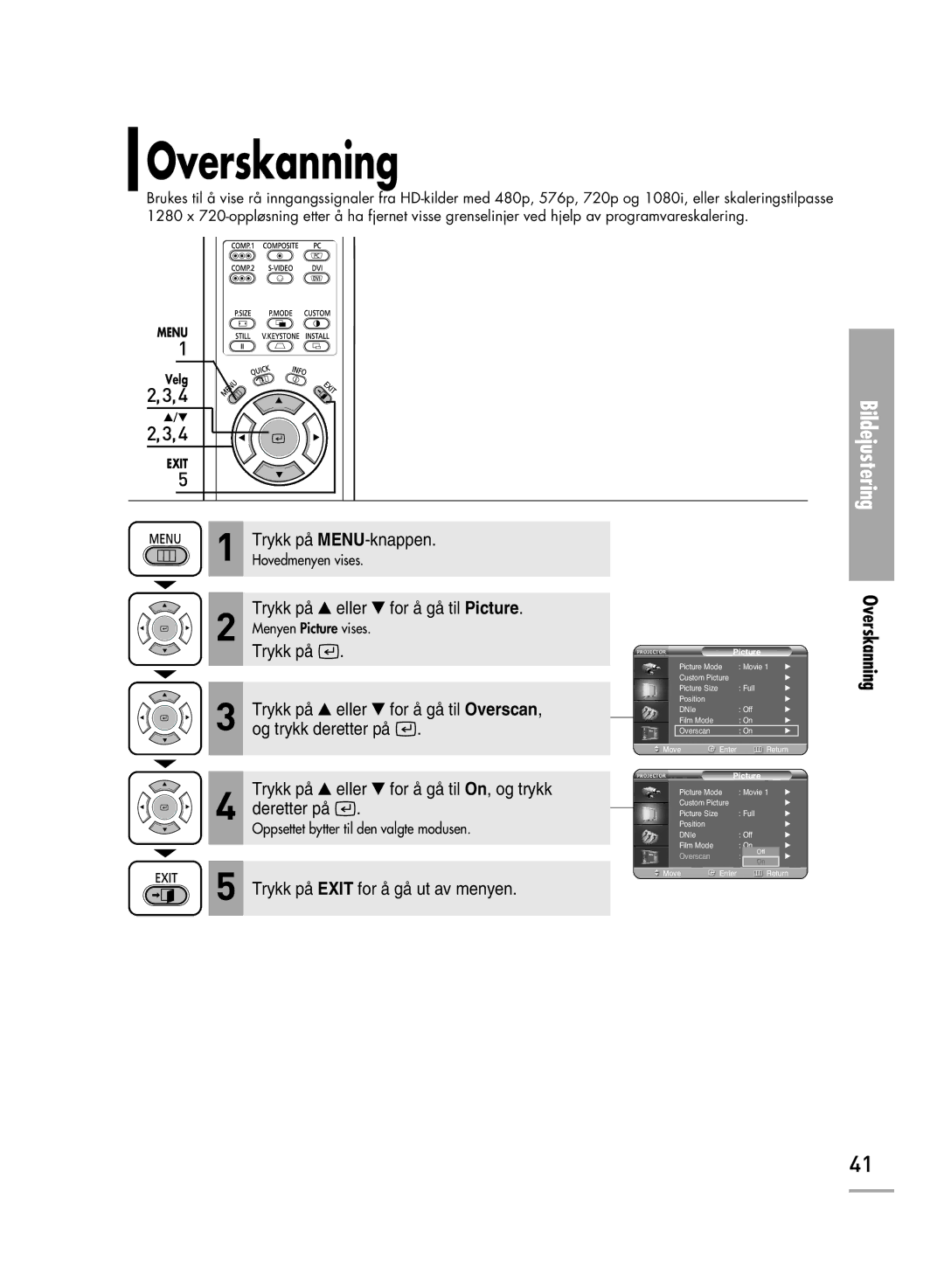 Samsung SPH700AEX/XEC, SPH710AEMX/EDC manual Overskanning 