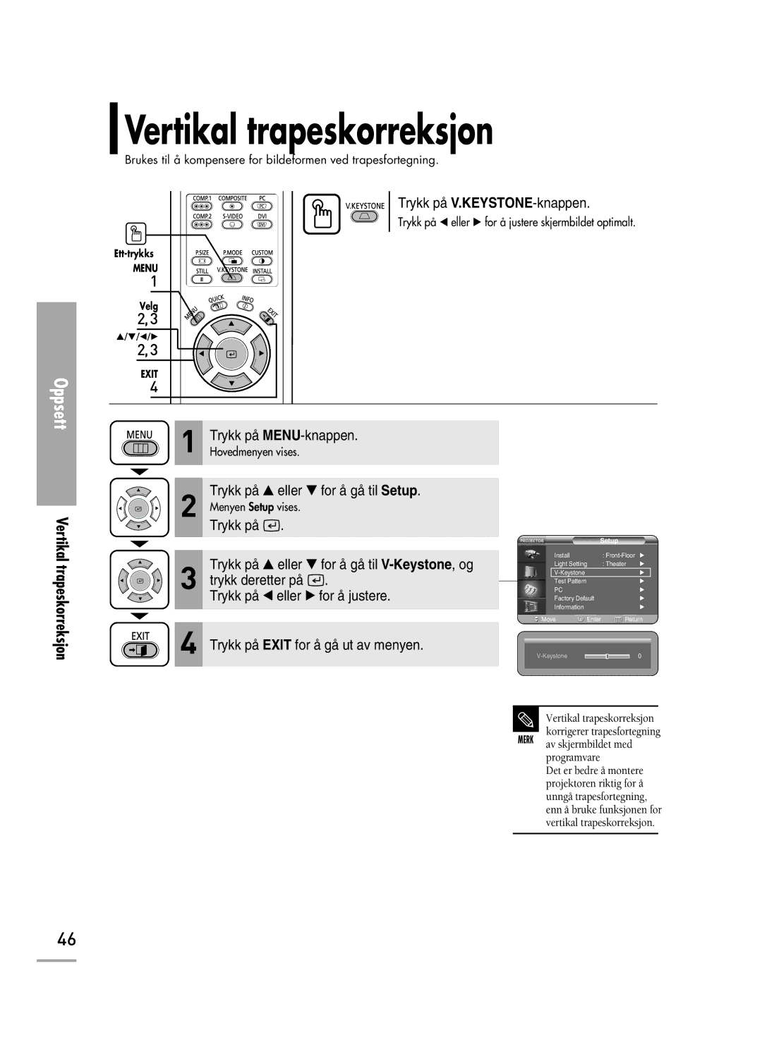 Samsung SPH710AEMX/EDC, SPH700AEX/XEC manual Vertikal trapeskorreksjon 