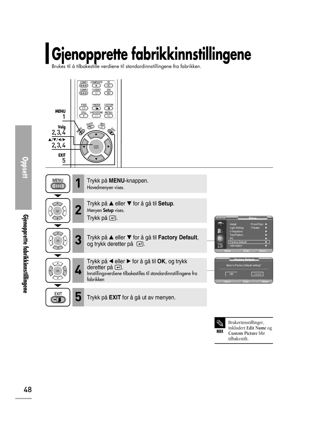 Samsung SPH710AEMX/EDC, SPH700AEX/XEC manual Gjenopprette, Fabrikkinnstillingene 