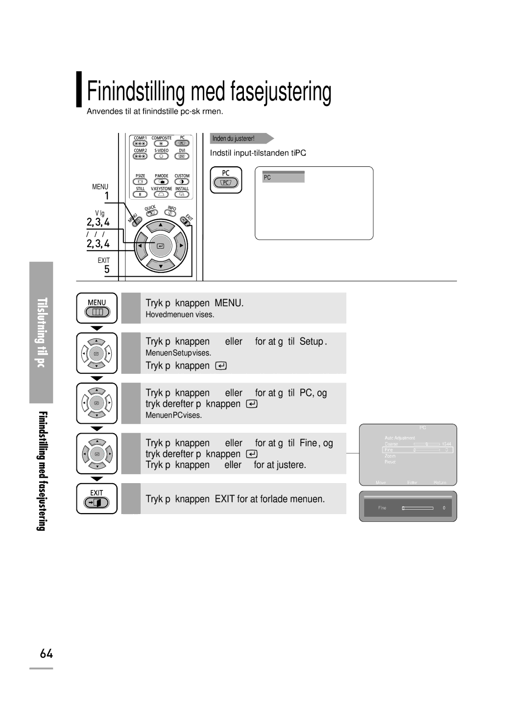 Samsung SPH710AEMX/EDC, SPH700AEX/XEC manual Finindstilling med fasejustering 