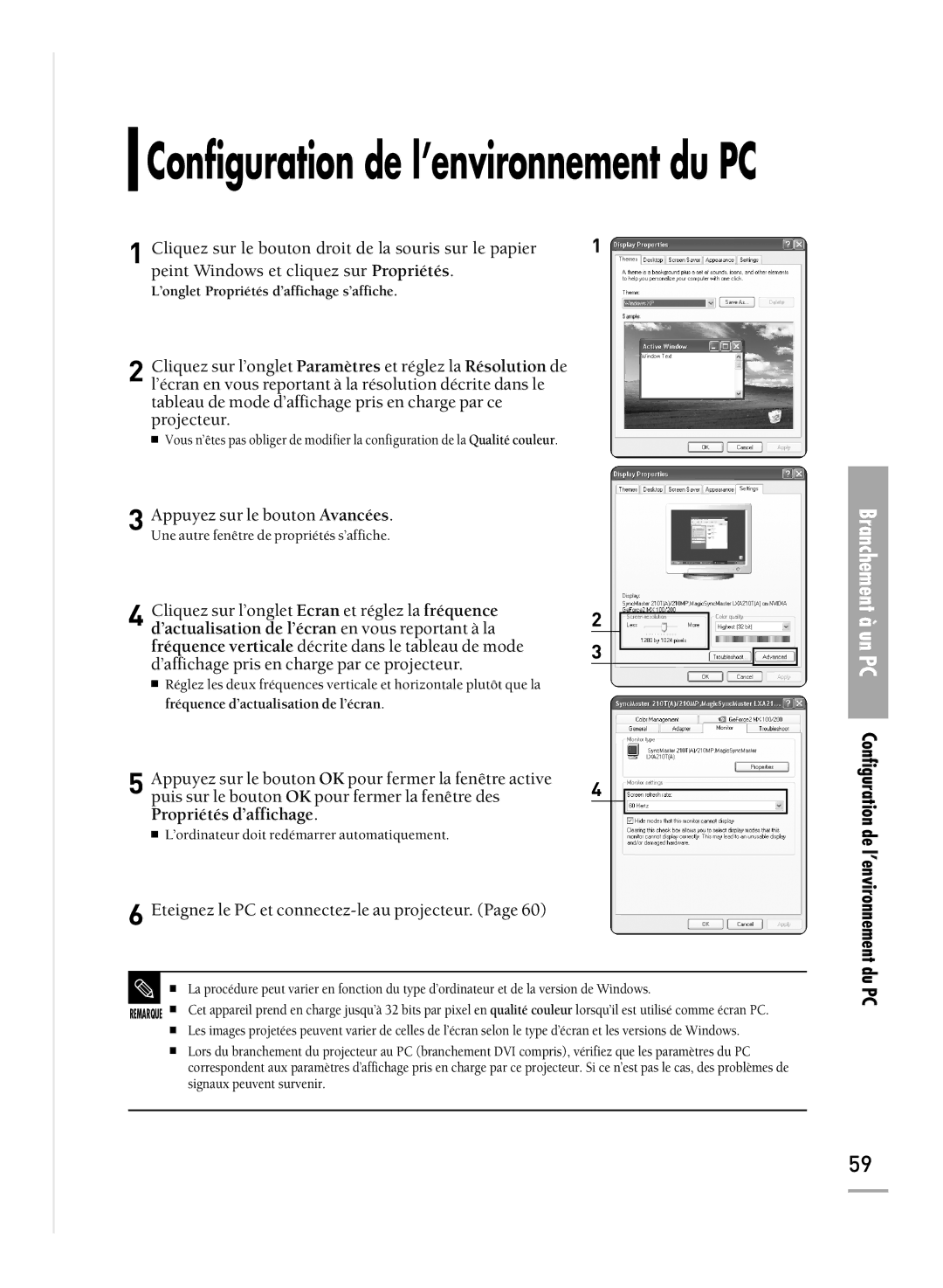 Samsung SPH710AEMX/EDC manual Branchement à un PC Configuration de l’environnement du PC 