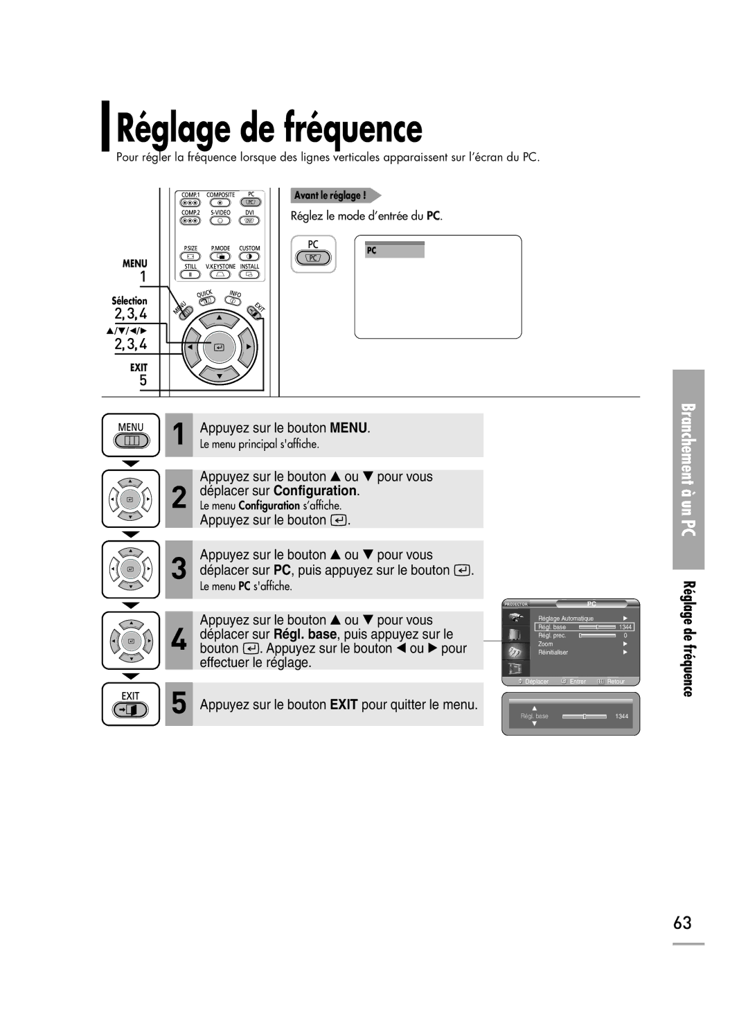 Samsung SPH710AEMX/EDC manual Réglage de fréquence 