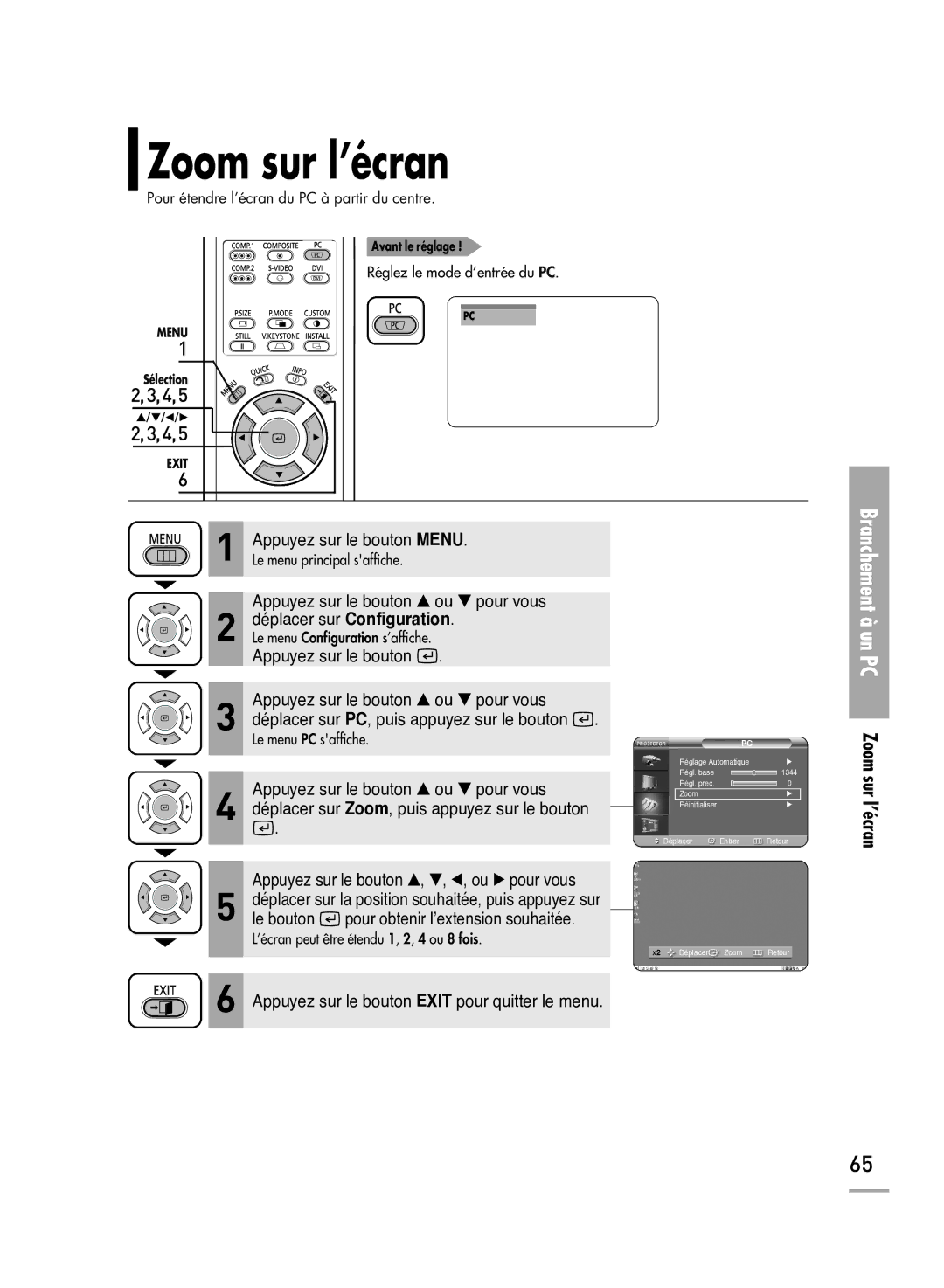 Samsung SPH710AEMX/EDC manual Zoom sur l’écran 