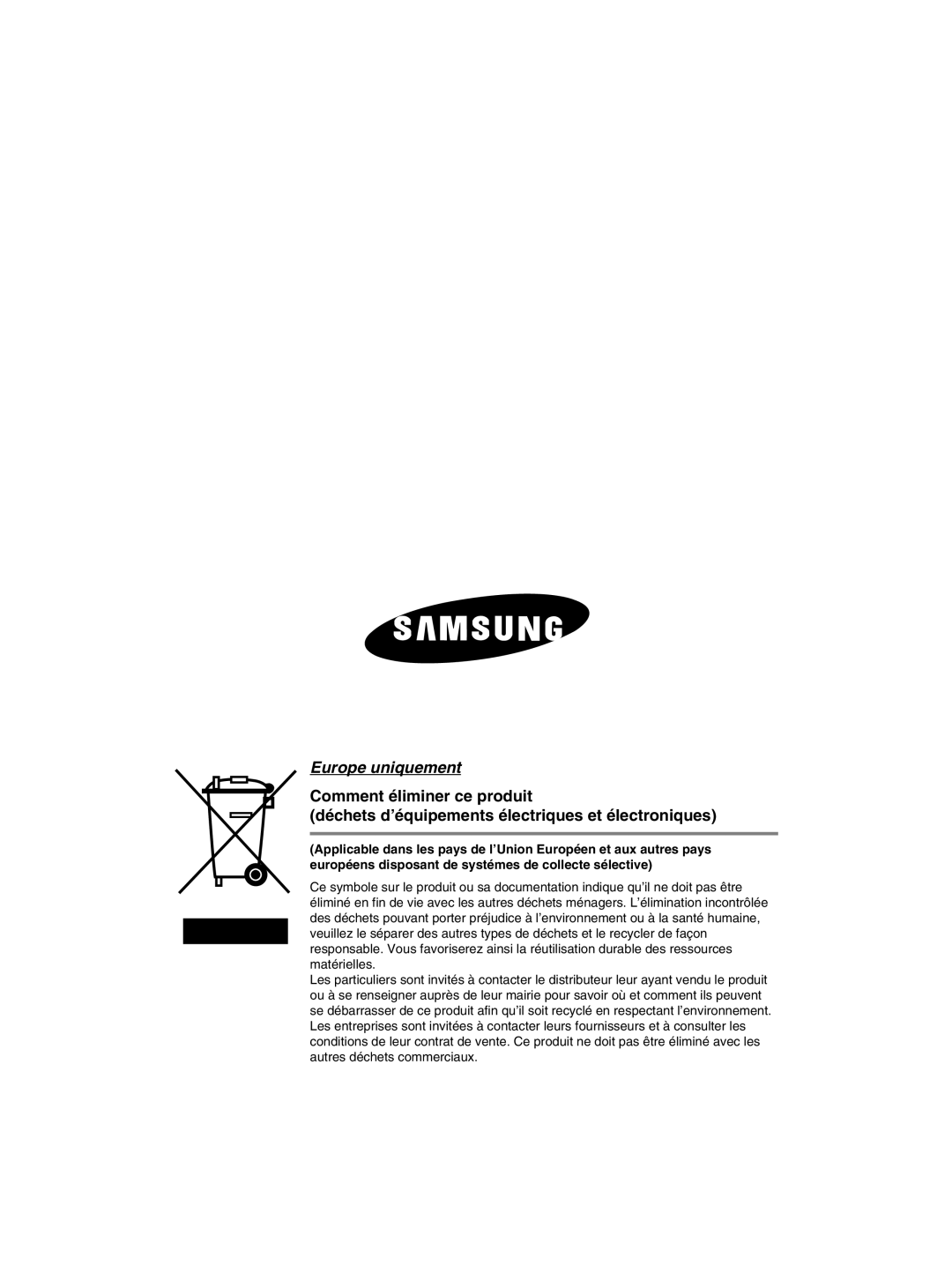 Samsung SPH710AEMX/EDC manual Europe uniquement 