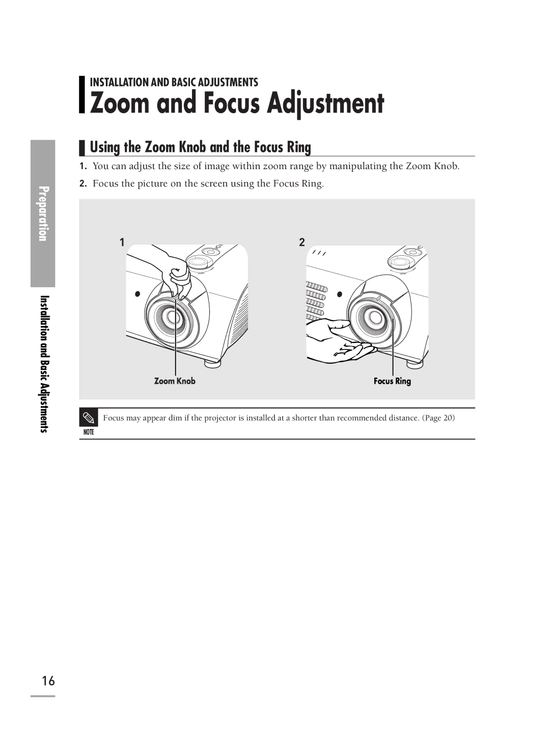 Samsung SPH710AEMX/EDC manual Zoom and Focus Adjustment, Using the Zoom Knob and the Focus Ring 