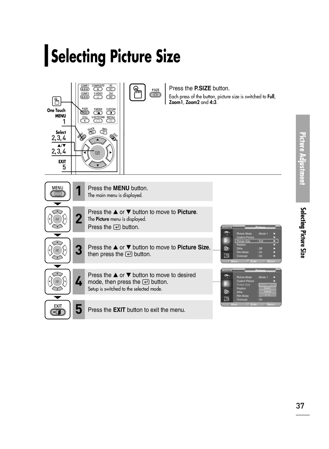 Samsung SPH710AEMX/EDC manual Selecting Picture Size 