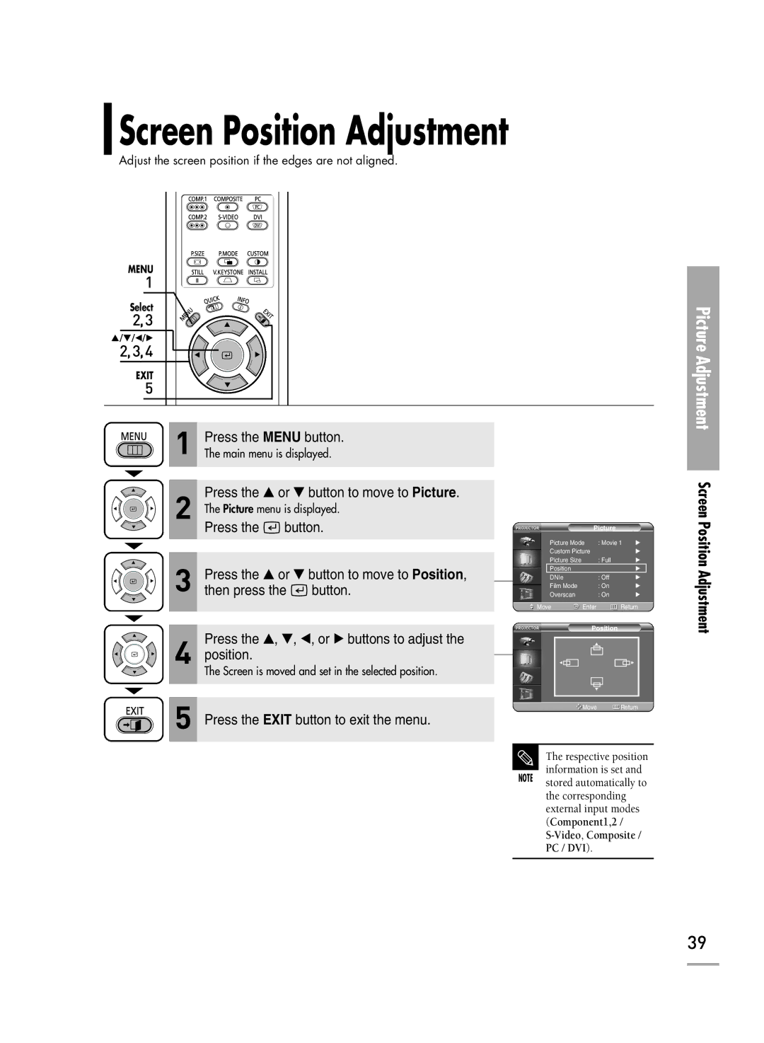 Samsung SPH710AEMX/EDC manual Screen Position Adjustment 