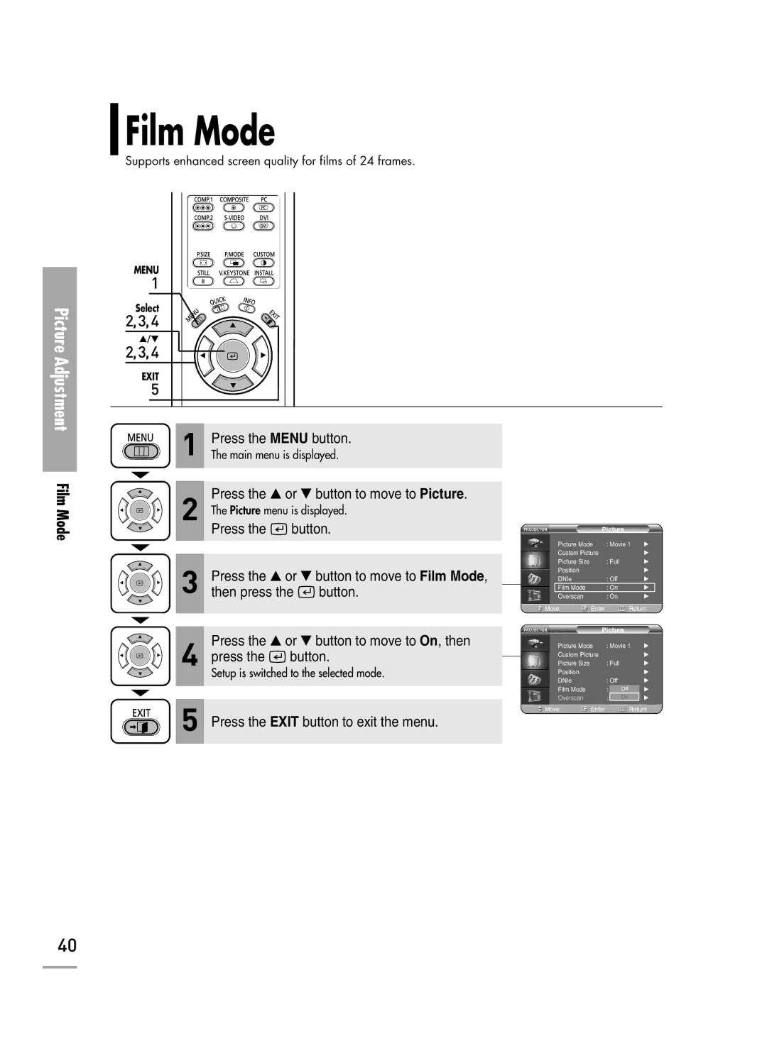 Samsung SPH710AEMX/EDC manual Film Mode 