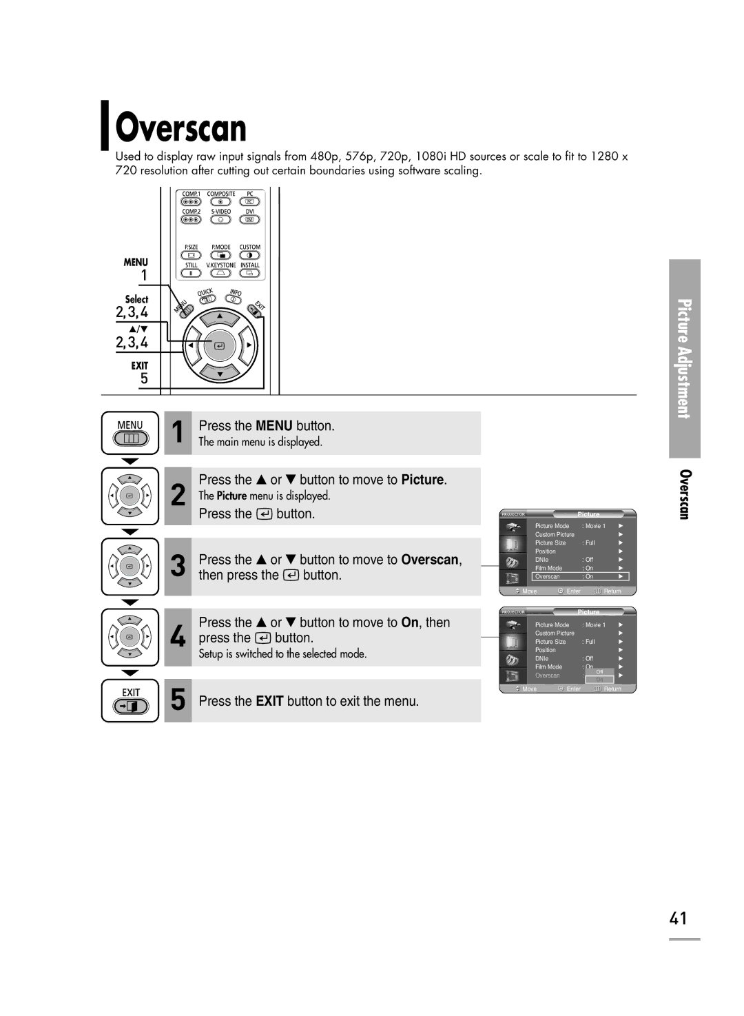 Samsung SPH710AEMX/EDC manual Overscan 