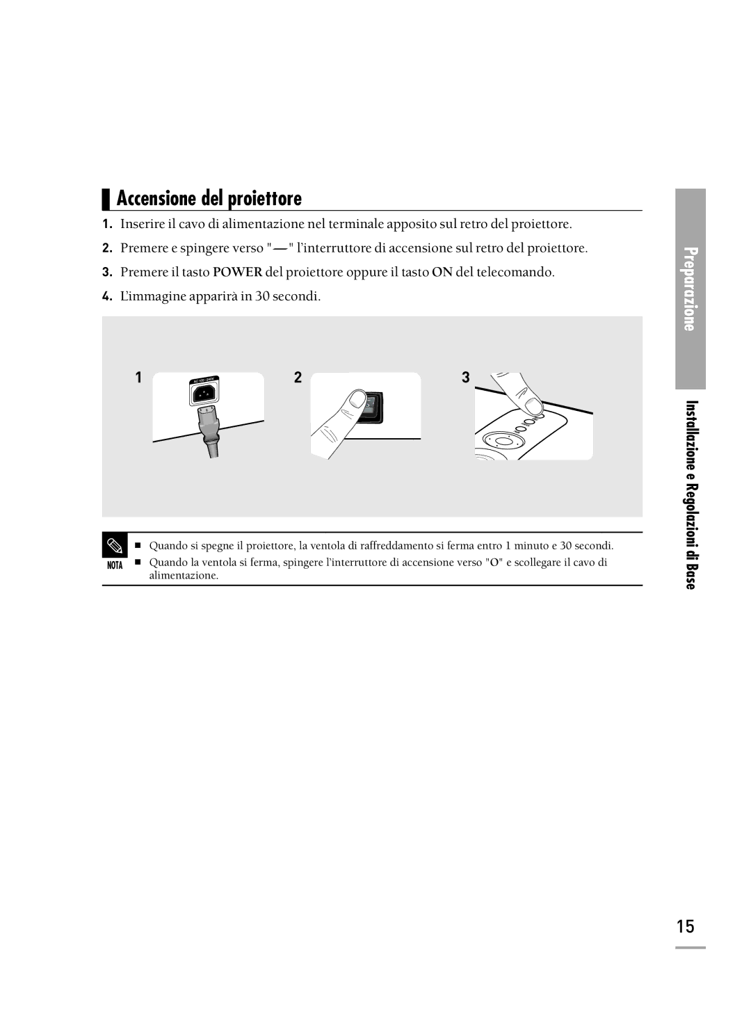 Samsung SPH710AEMX/EDC manual Accensione del proiettore 