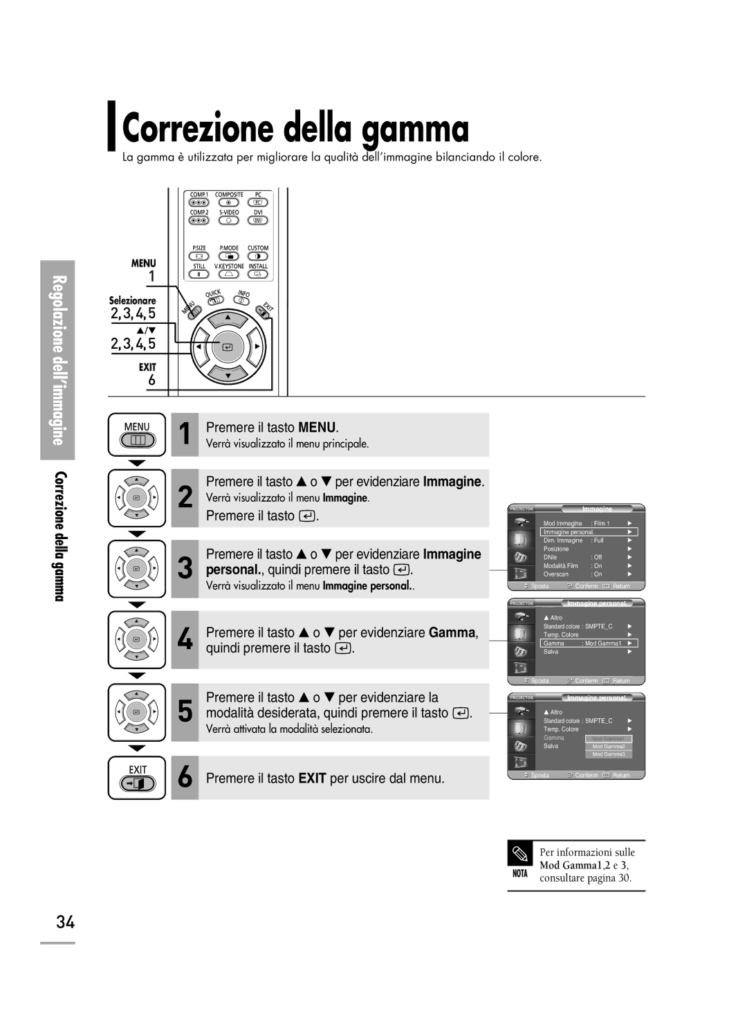 Samsung SPH710AEMX/EDC manual Correzione della gamma 