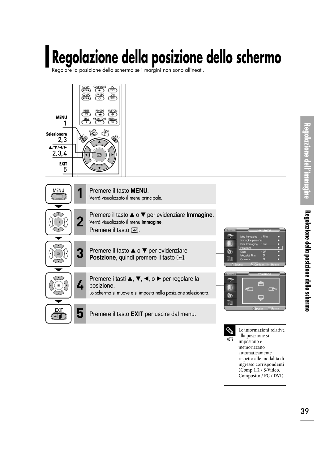 Samsung SPH710AEMX/EDC manual Regolazione della posizione dello schermo 