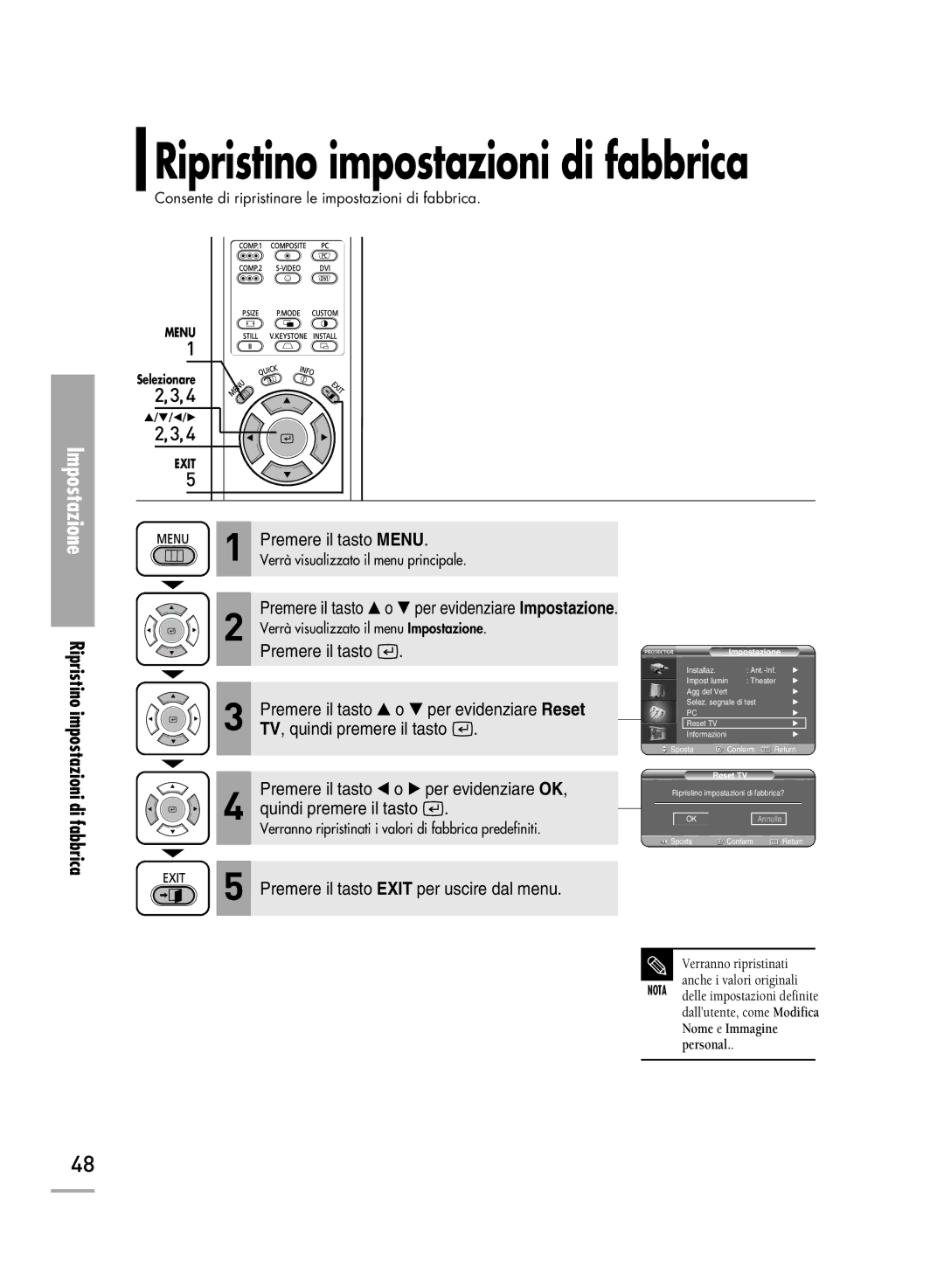 Samsung SPH710AEMX/EDC manual Ripristino impostazioni di fabbrica, Di fabbrica 