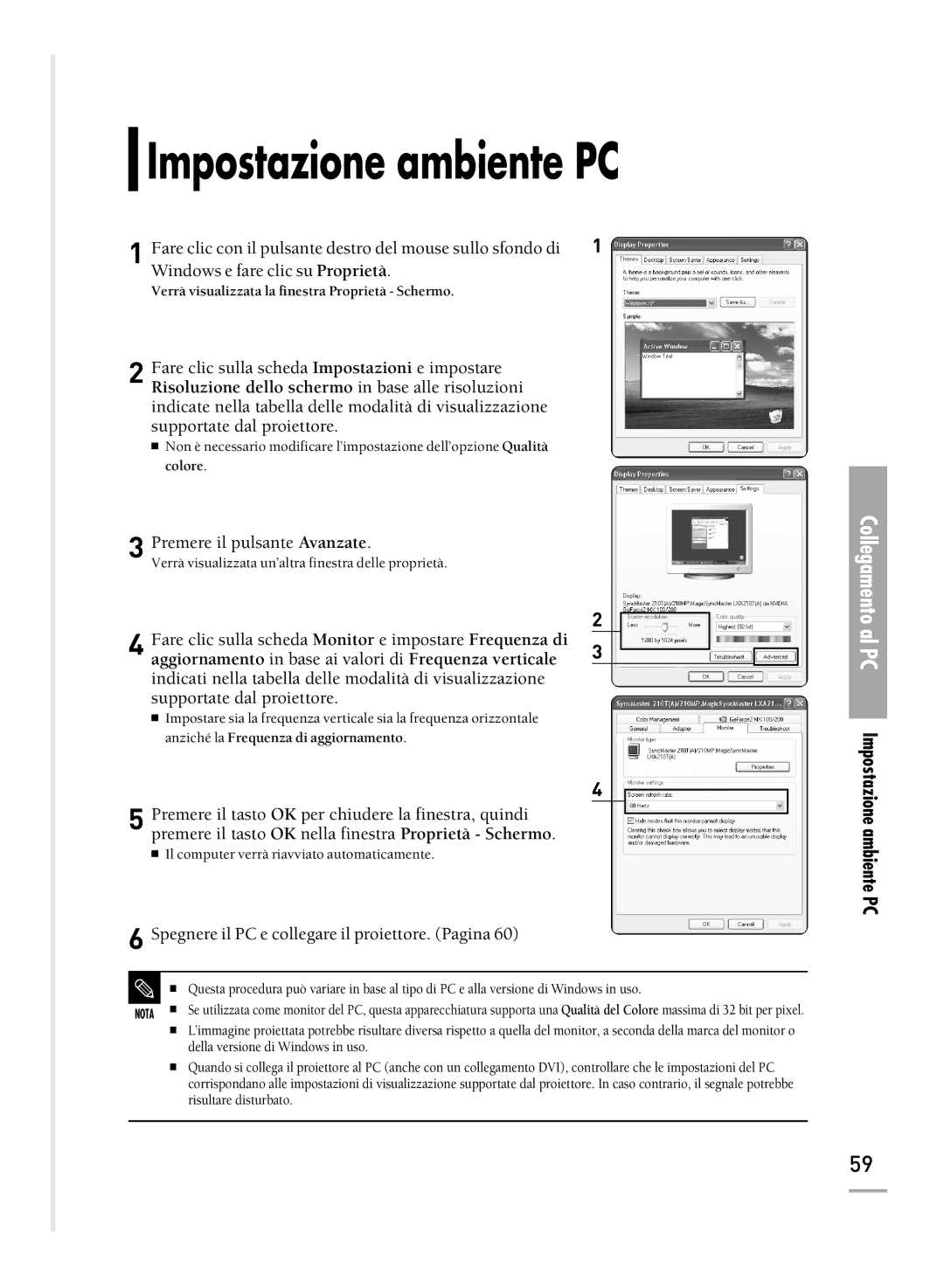 Samsung SPH710AEMX/EDC manual Collegamento al PC Impostazione ambiente PC 