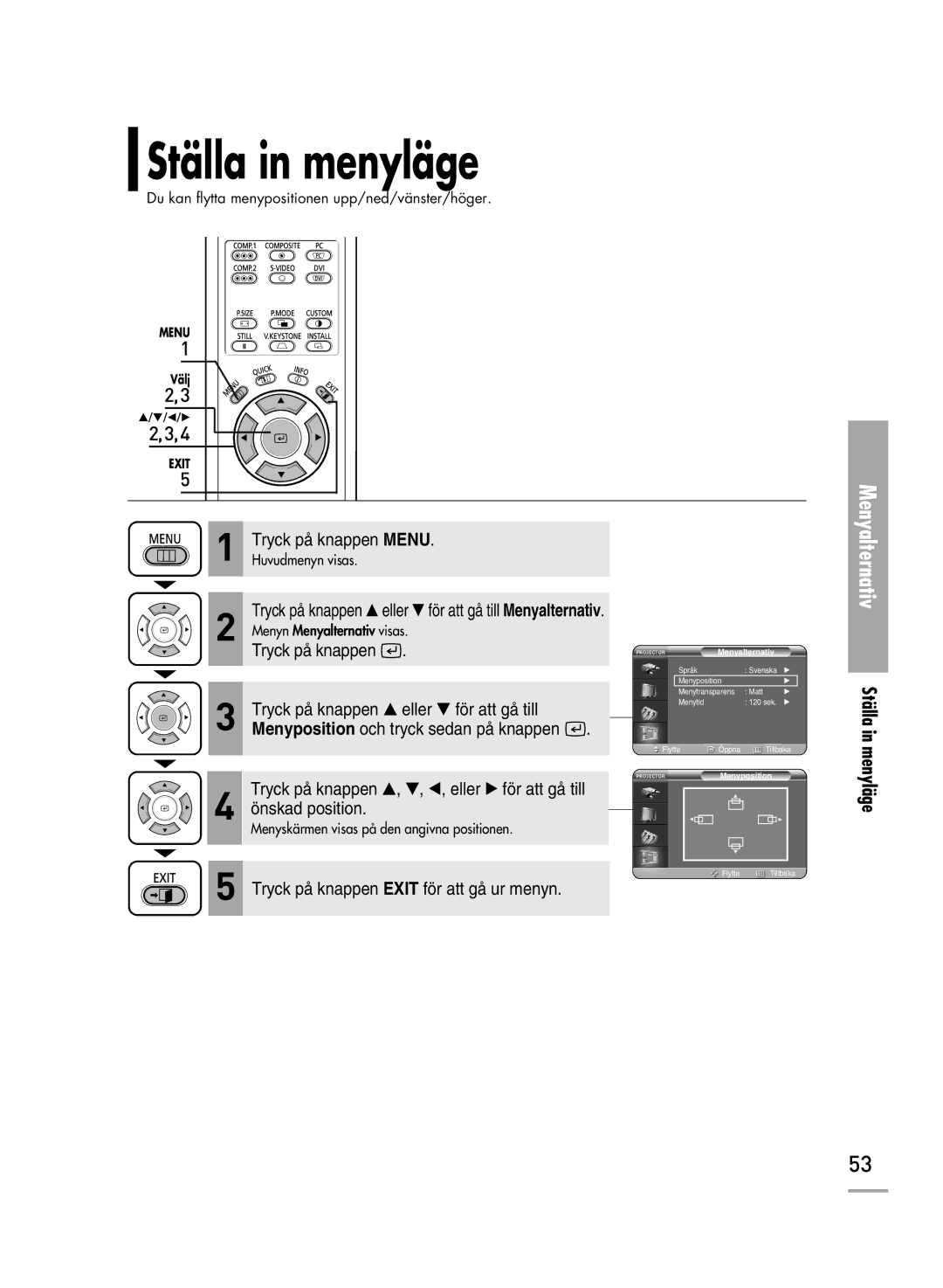 Samsung SPH710AEMX/EDC manual Ställa in menyläge 