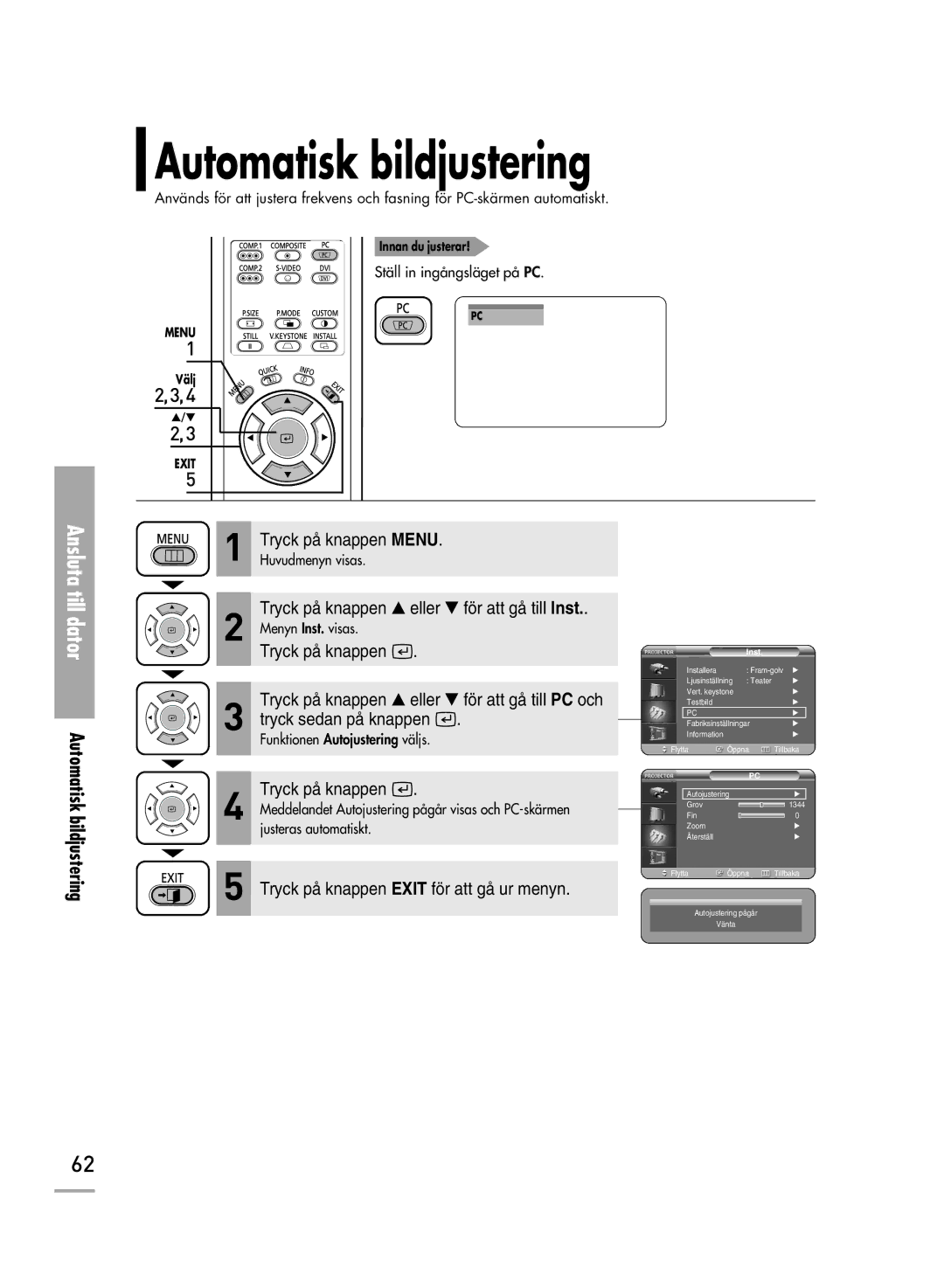 Samsung SPH710AEMX/EDC manual Automatisk bildjustering 