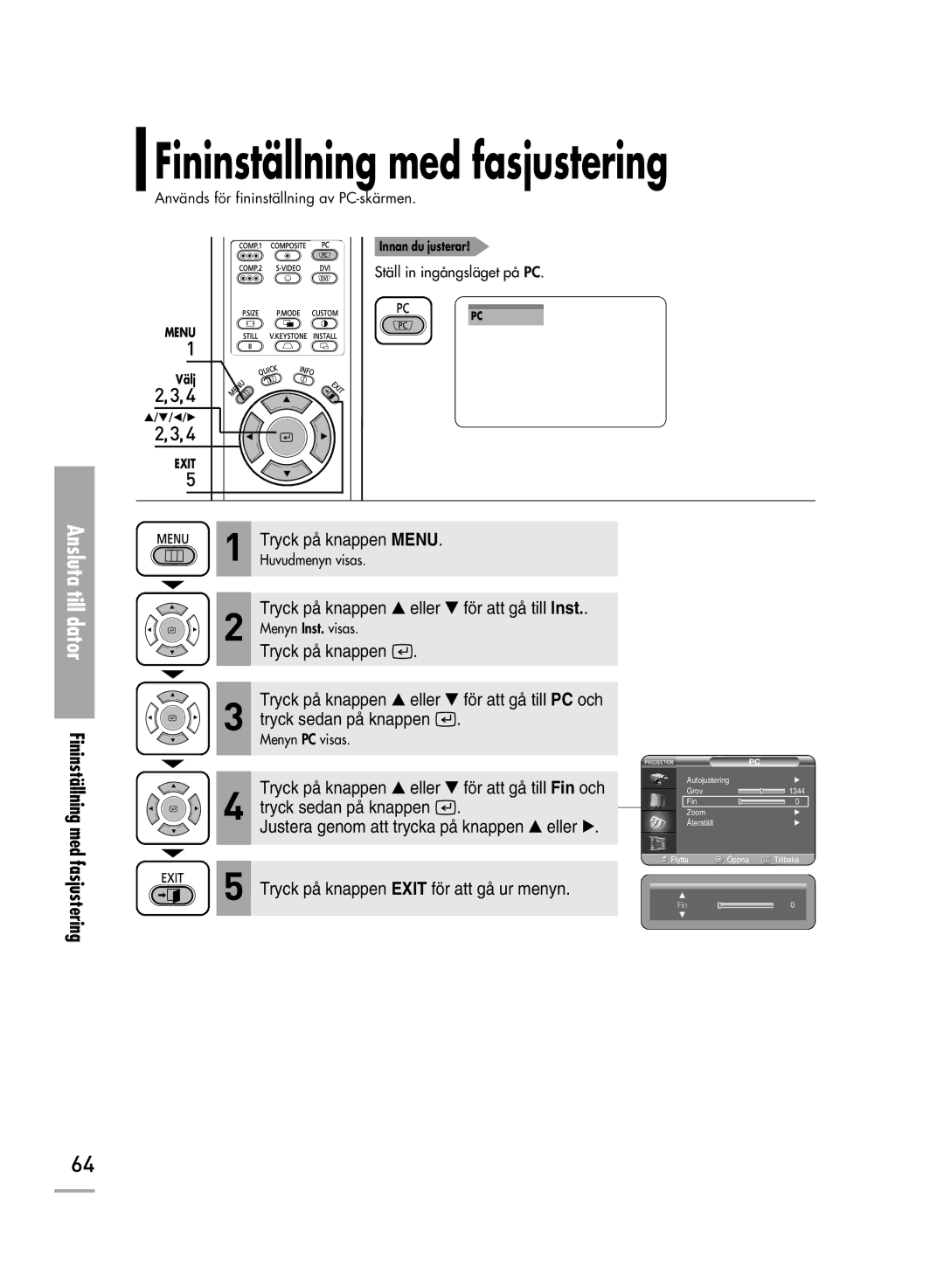 Samsung SPH710AEMX/EDC manual Fininställning med fasjustering 