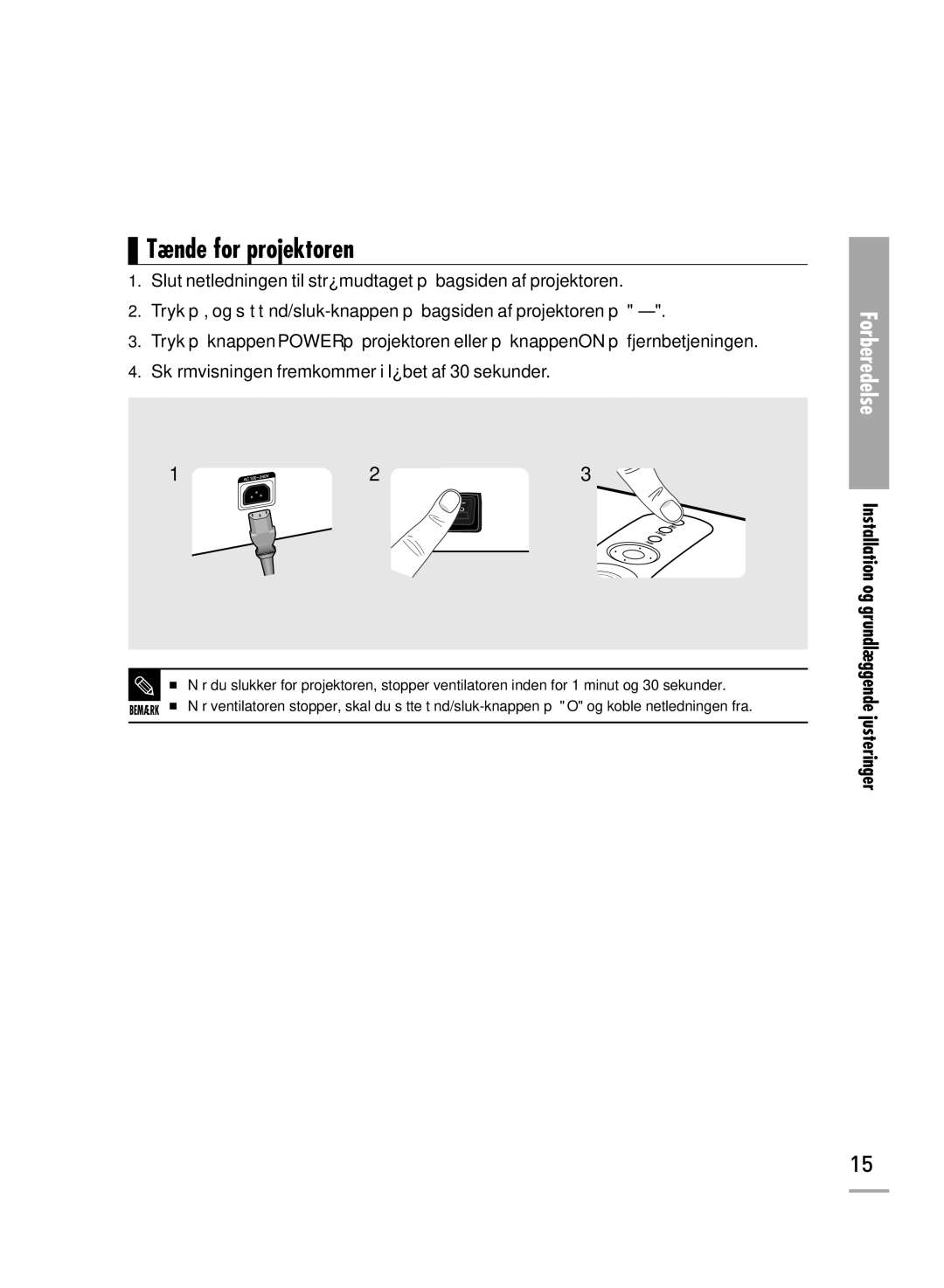 Samsung SPH710AEMX/EDC manual Tænde for projektoren 