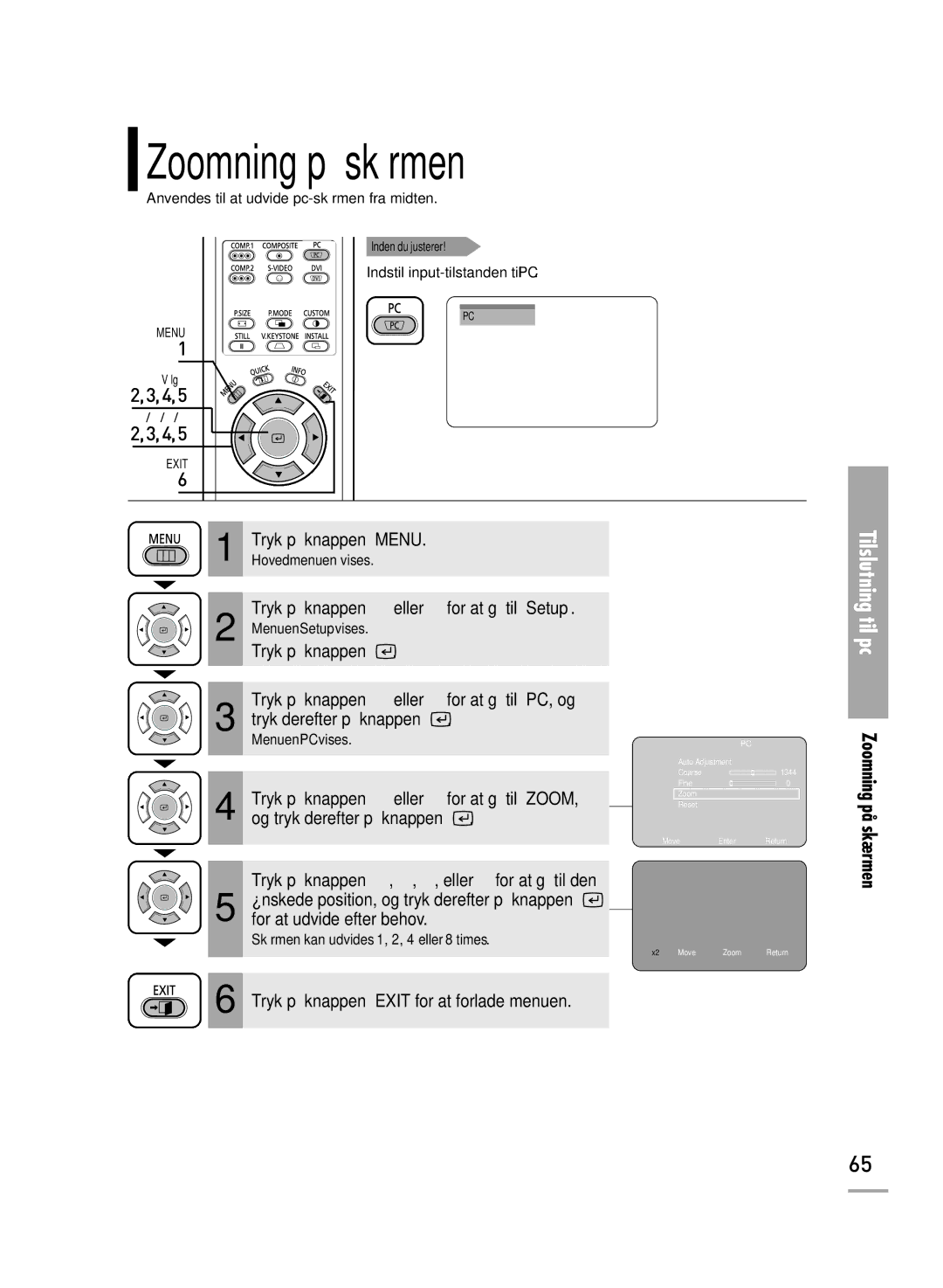 Samsung SPH710AEMX/EDC manual Zoomning på skærmen 