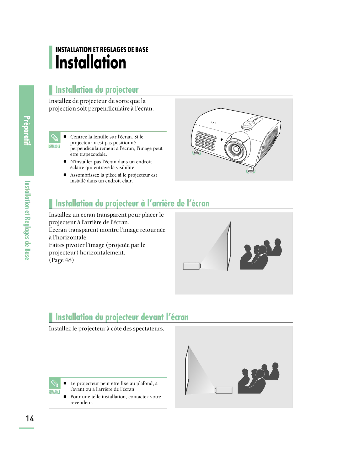 Samsung SPH800BEMX/EDC manual Installation du projecteur 