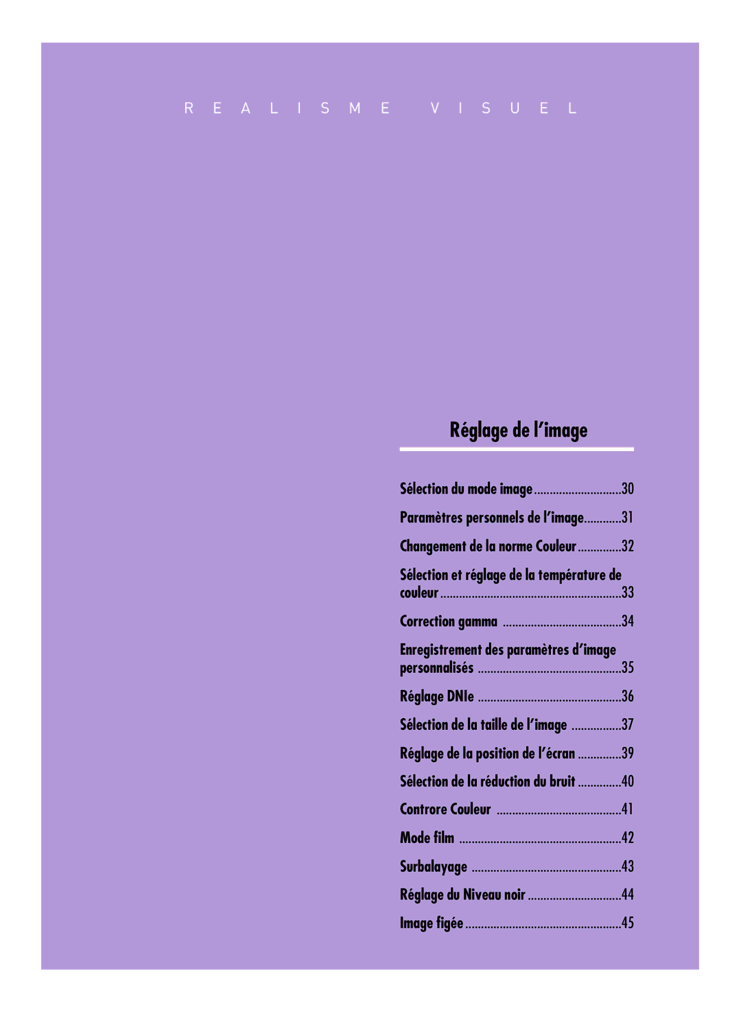 Samsung SPH800BEMX/EDC manual Réglage de l’image 