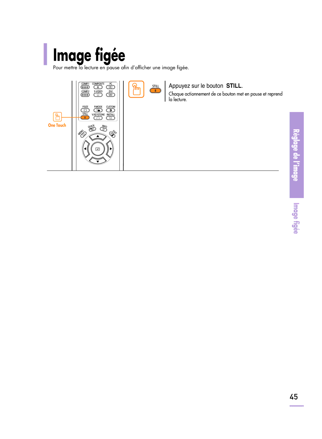 Samsung SPH800BEMX/EDC manual Image figée, Appuyez sur le bouton Still 