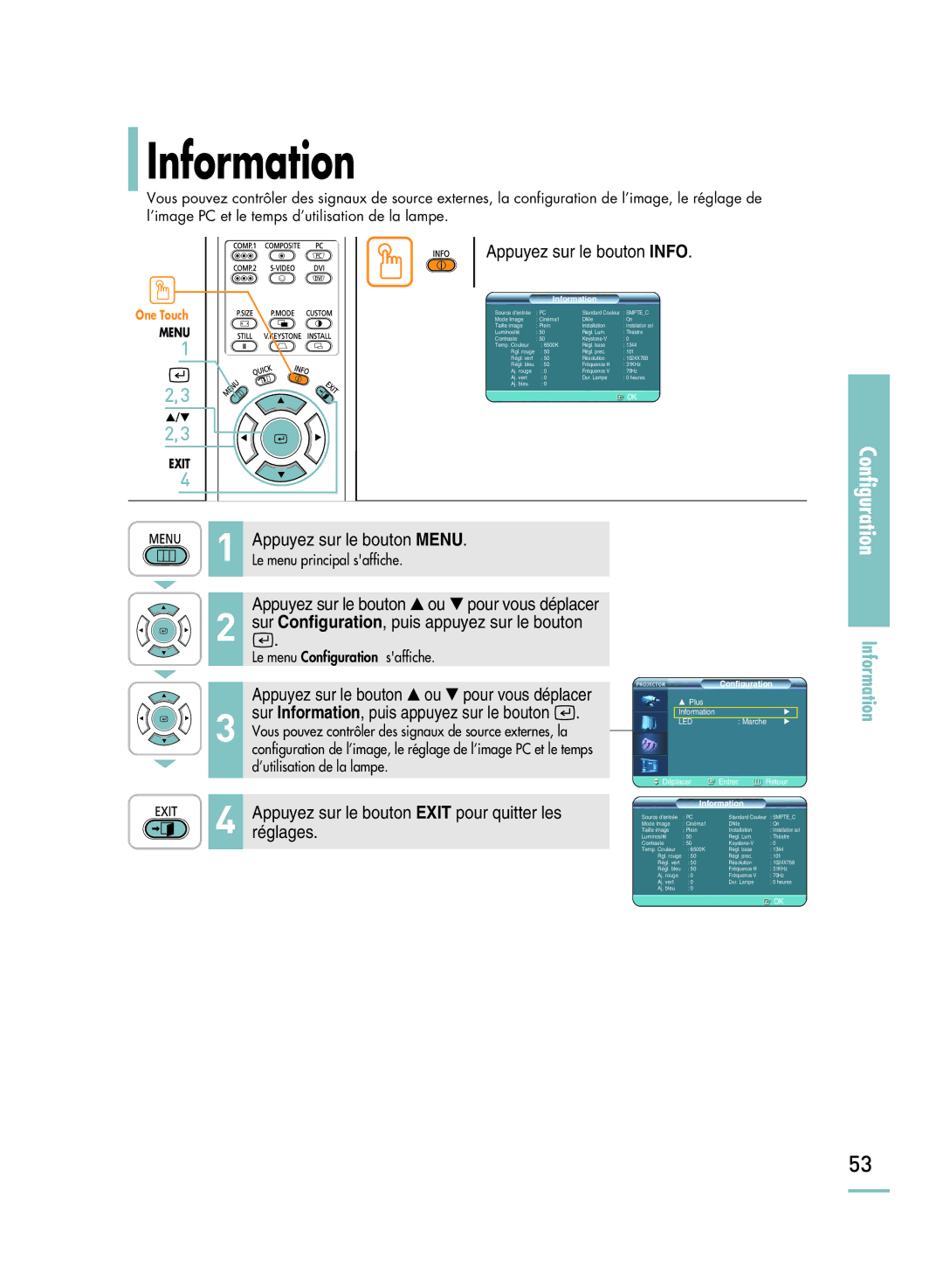 Samsung SPH800BEMX/EDC manual Information, Appuyez sur le bouton Info 