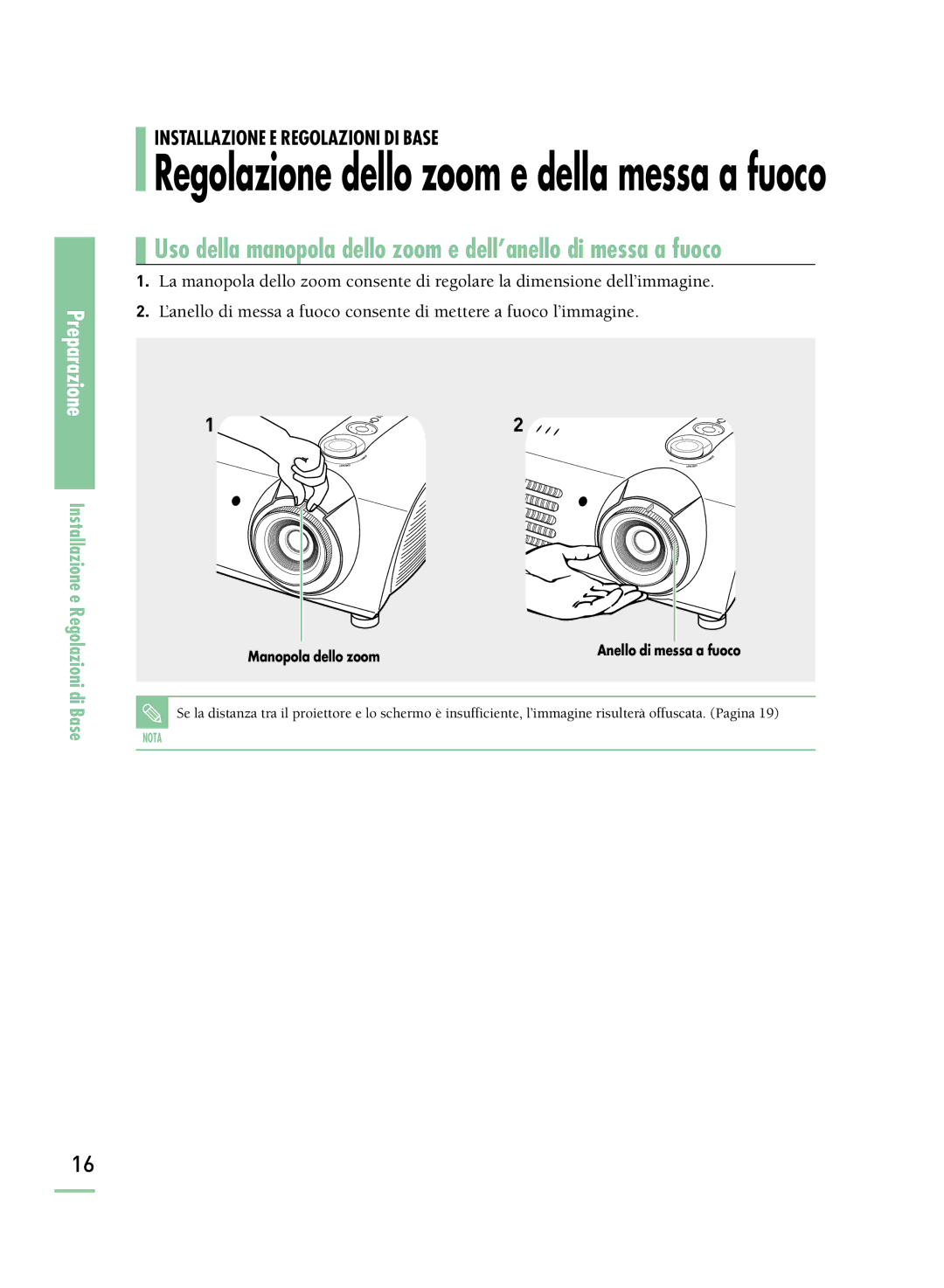 Samsung SPH800BEMX/EDC manual Regolazione dello zoom e della messa a fuoco 