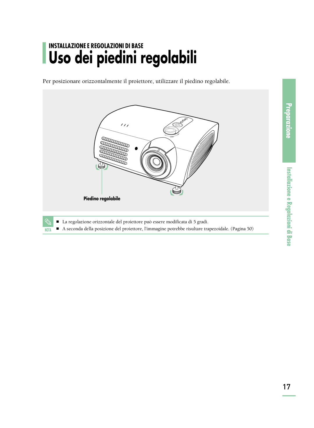 Samsung SPH800BEMX/EDC manual Uso dei piedini regolabili 