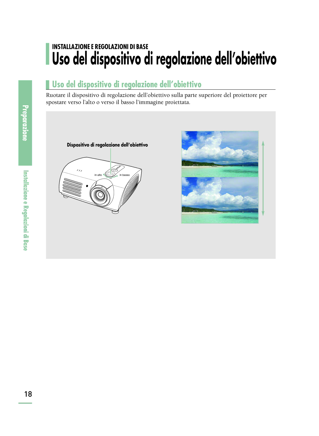 Samsung SPH800BEMX/EDC manual Uso del dispositivo di regolazione dell’obiettivo 