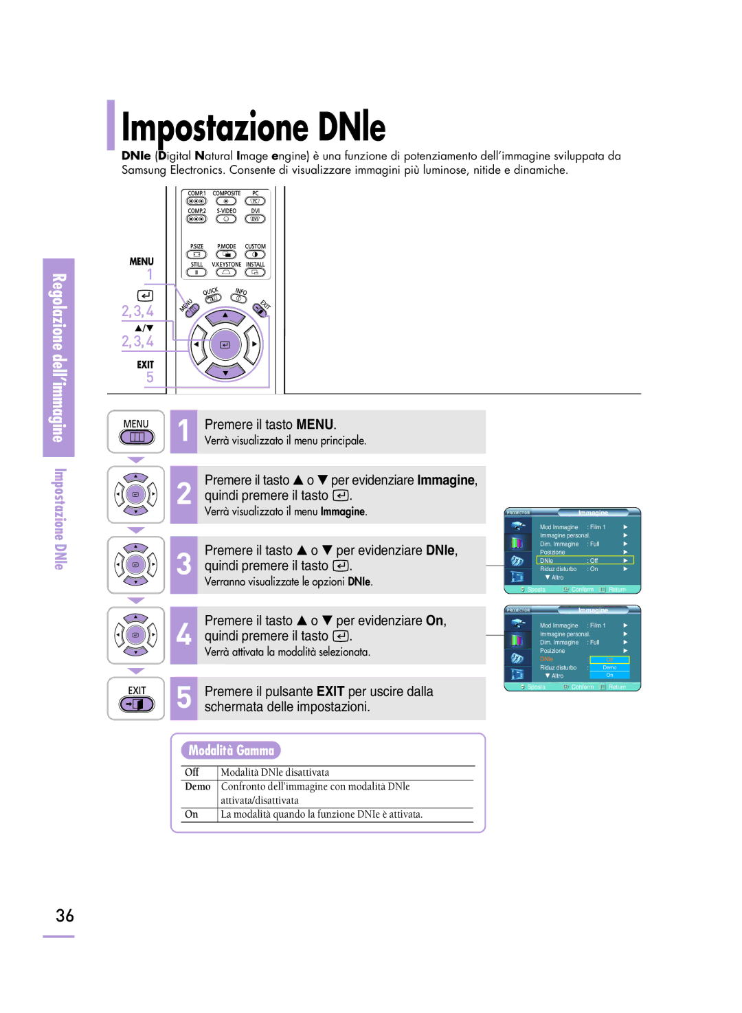 Samsung SPH800BEMX/EDC manual Impostazione DNle 