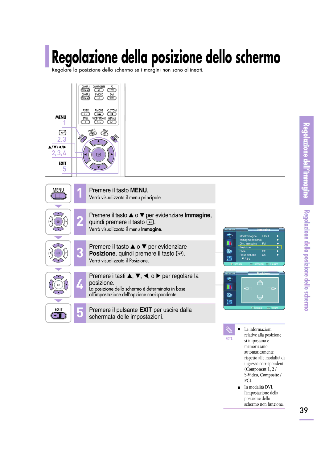 Samsung SPH800BEMX/EDC manual Regolazione della posizione dello schermo 