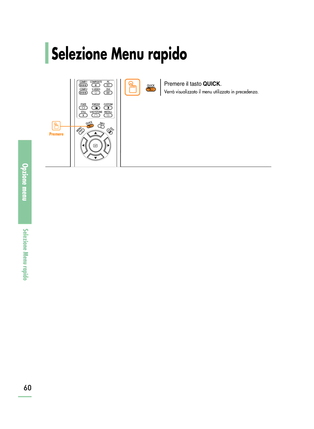 Samsung SPH800BEMX/EDC manual Selezione Menu rapido 