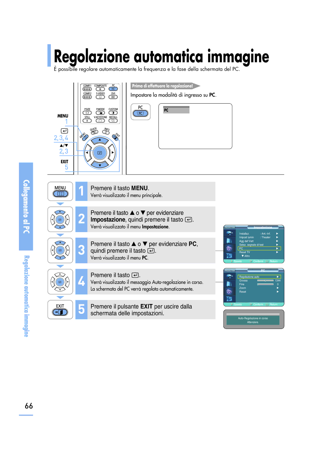 Samsung SPH800BEMX/EDC manual Regolazione automatica immagine 