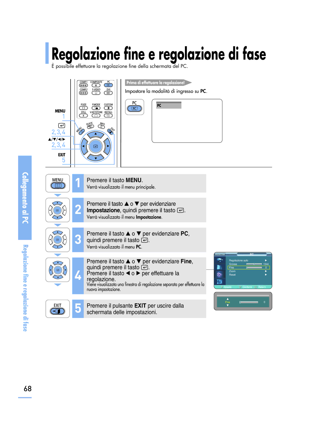 Samsung SPH800BEMX/EDC manual Regolazione fine e regolazione di fase 