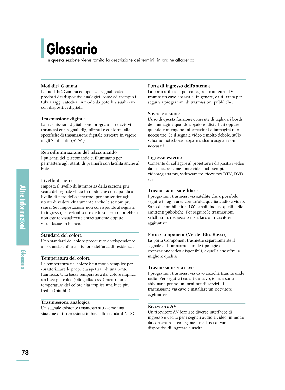 Samsung SPH800BEMX/EDC manual Glossario, Altre informazioni 