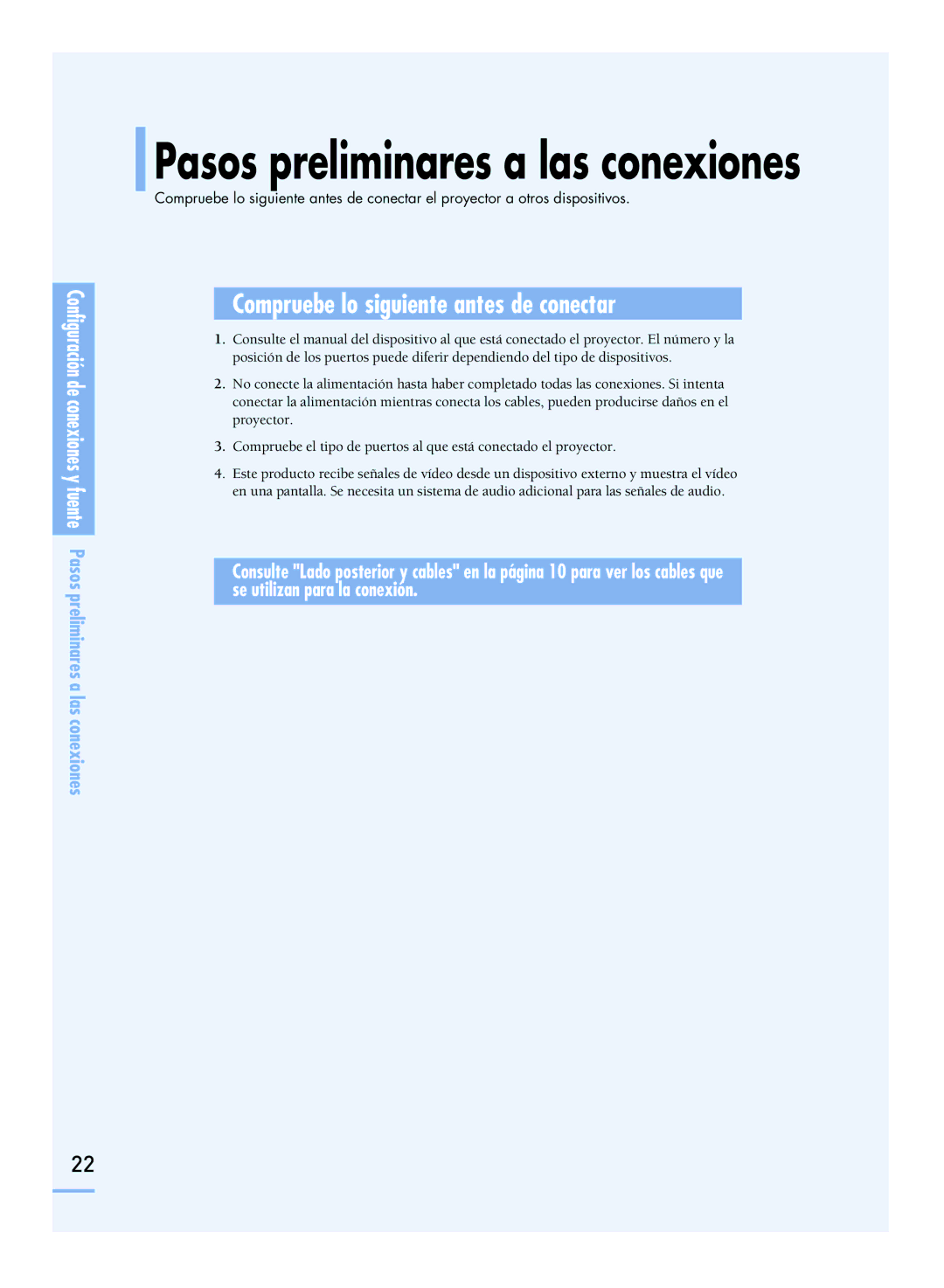 Samsung SPH800BEMX/EDC manual Pasos preliminares a las conexiones, Compruebe lo siguiente antes de conectar 