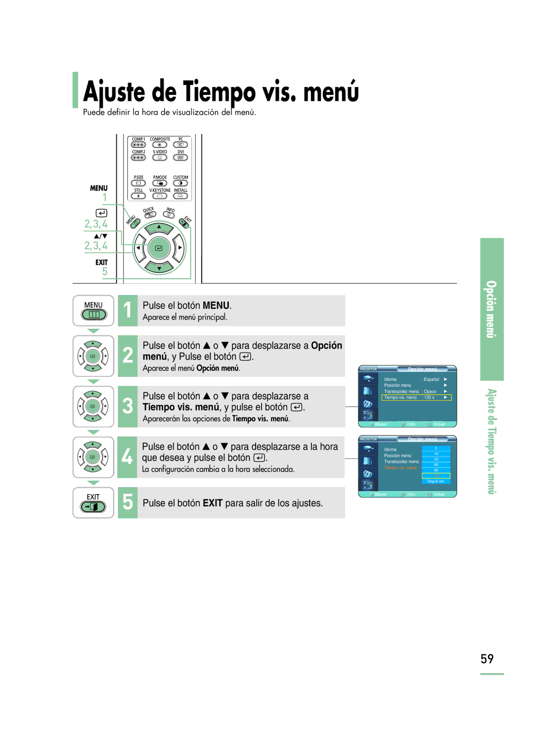 Samsung SPH800BEMX/EDC manual Ajuste de Tiempo vis. menú 