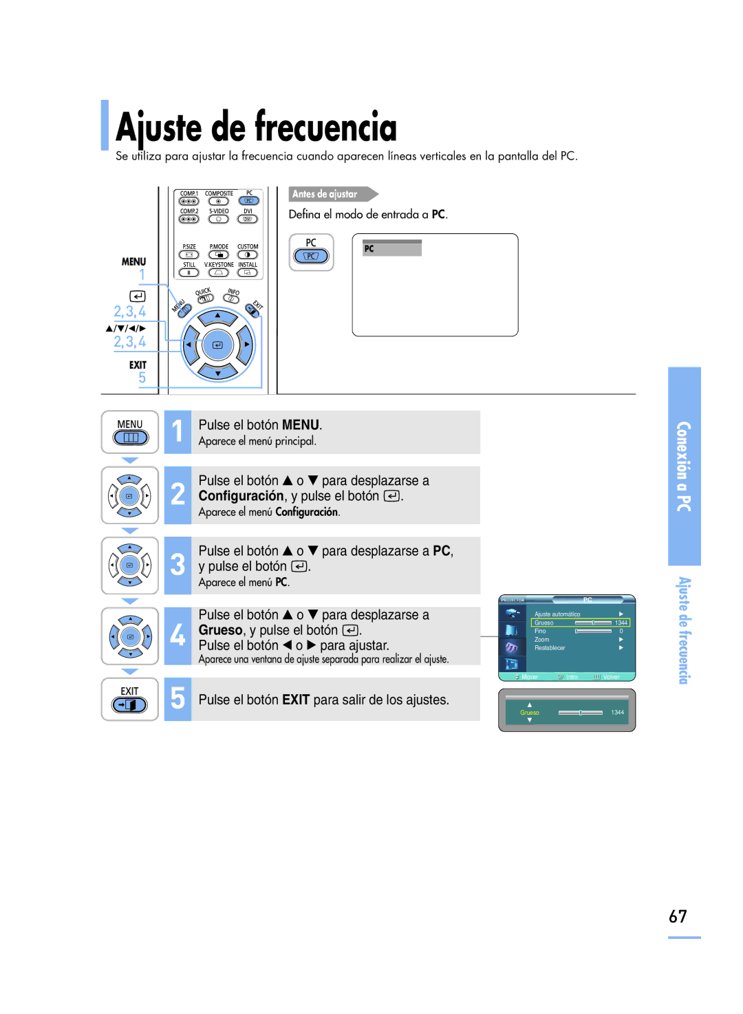 Samsung SPH800BEMX/EDC manual Ajuste de frecuencia, Pulse el botón œ o √ para ajustar 