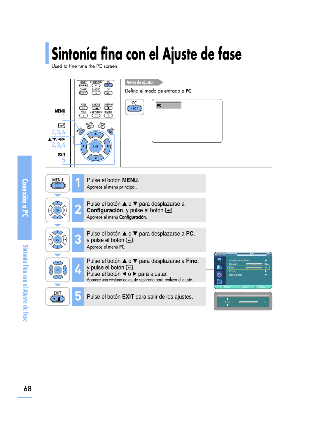 Samsung SPH800BEMX/EDC manual Sintonía fina con el Ajuste de fase 