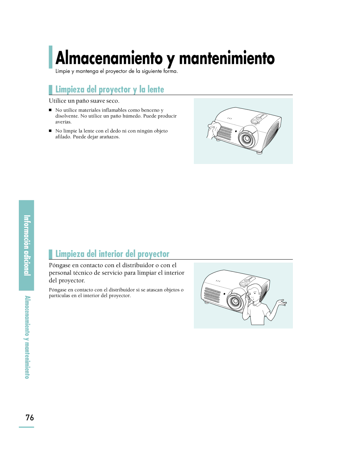 Samsung SPH800BEMX/EDC manual Almacenamiento y mantenimiento 