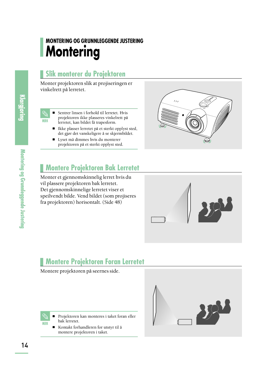 Samsung SPH800BEMX/EDC manual Montering, Slik monterer du Projektoren 