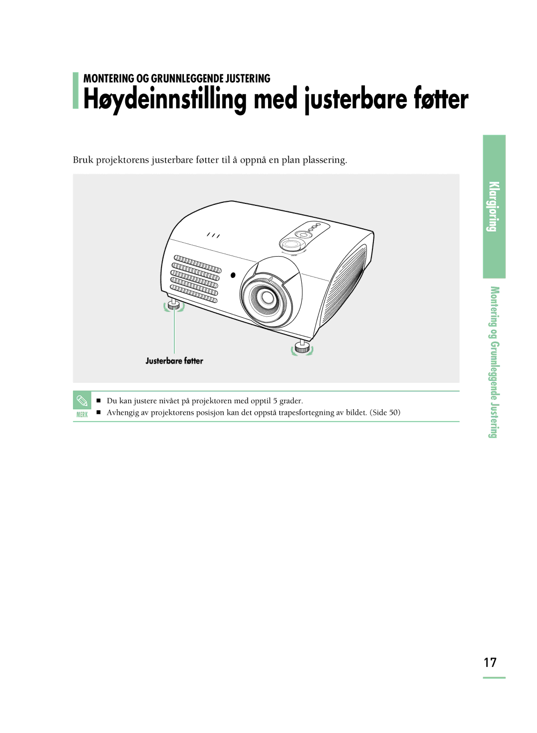 Samsung SPH800BEMX/EDC manual Høydeinnstilling med justerbare føtter 