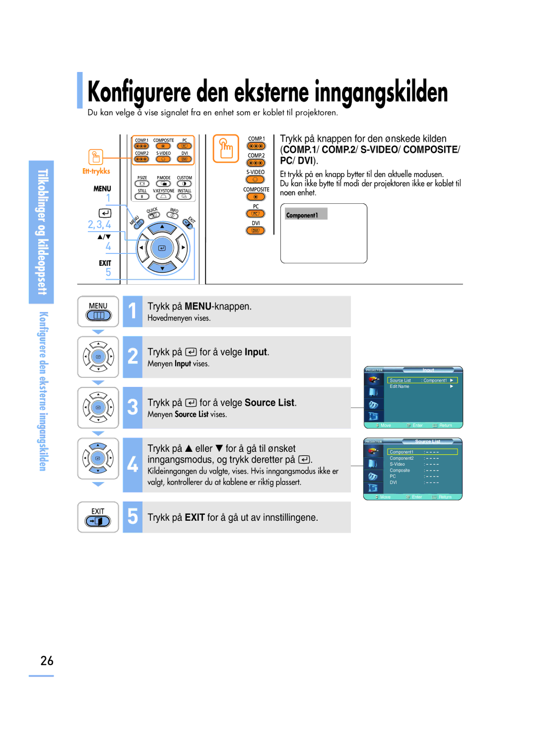 Samsung SPH800BEMX/EDC manual Konfigurere den eksterne inngangskilden 