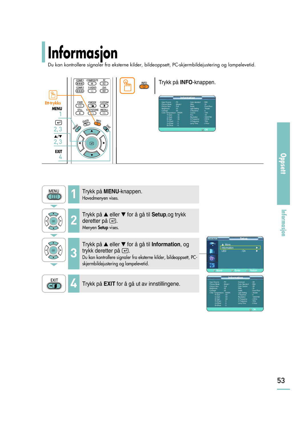 Samsung SPH800BEMX/EDC manual Informasjon, Trykk på INFO-knappen 