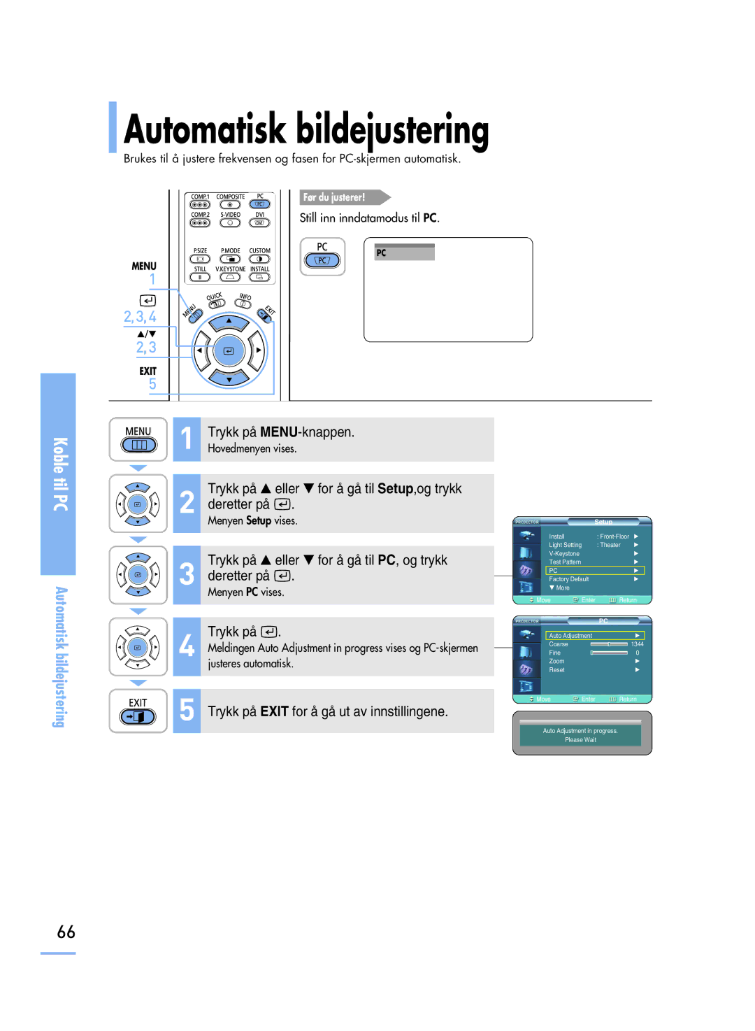 Samsung SPH800BEMX/EDC manual Automatisk bildejustering 