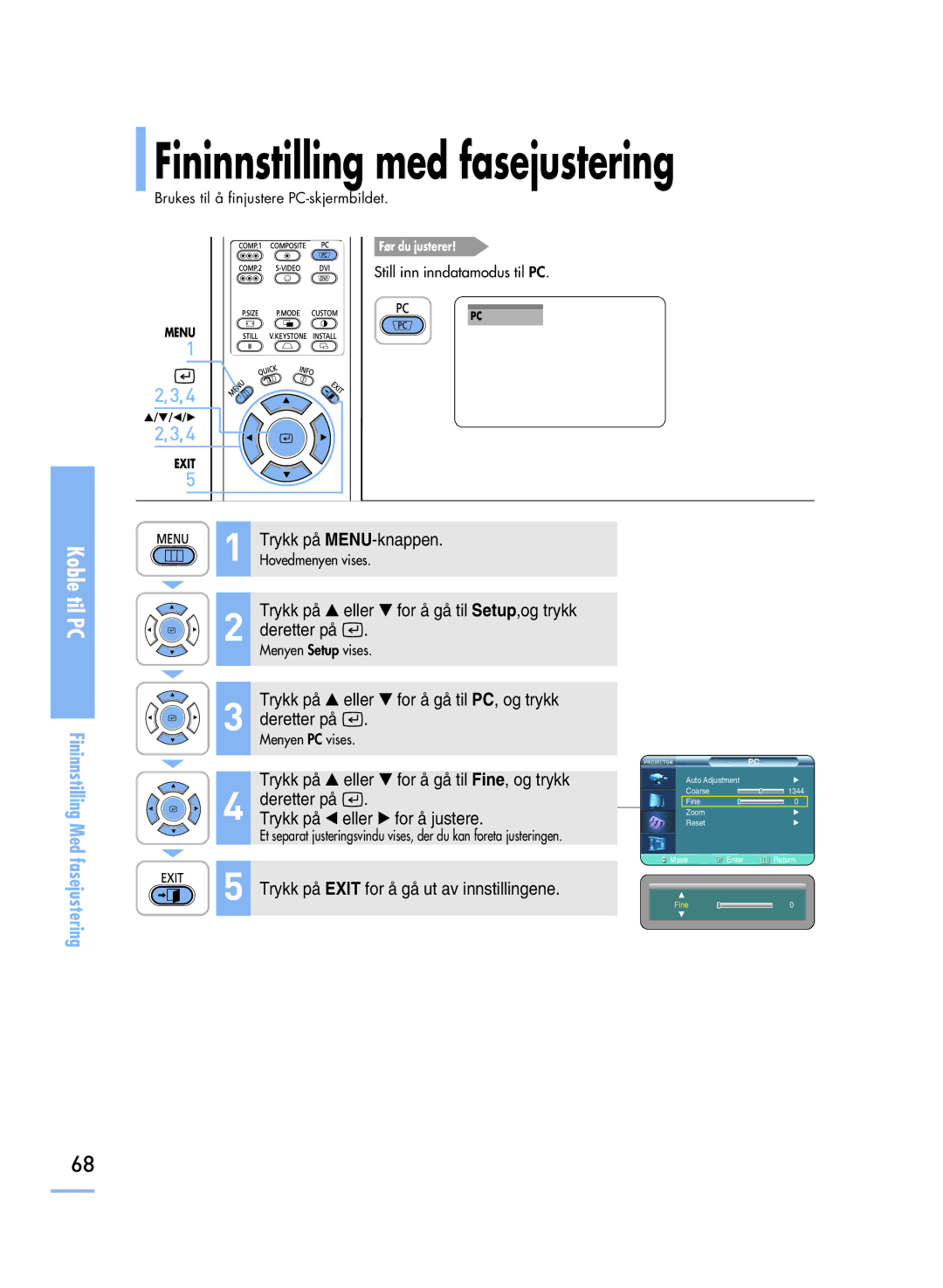 Samsung SPH800BEMX/EDC manual Fininnstilling med fasejustering, Fininnstilling Med fasejustering 