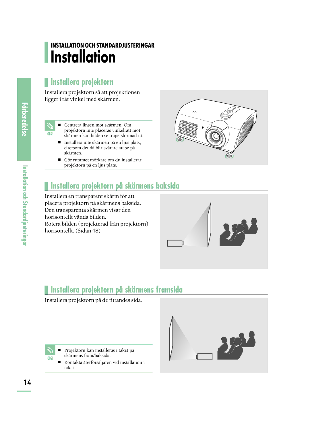 Samsung SPH800BEMX/EDC manual Installation, Installera projektorn 