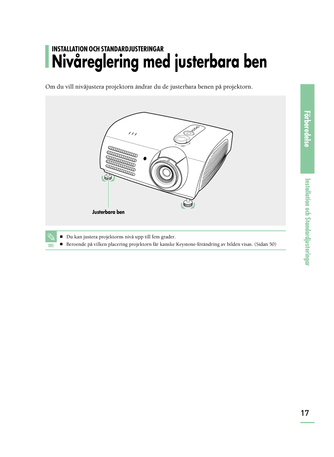 Samsung SPH800BEMX/EDC manual Nivåreglering med justerbara ben 