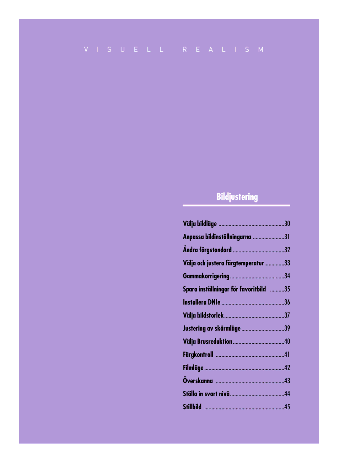 Samsung SPH800BEMX/EDC manual Bildjustering, Spara inställningar för favoritbild 